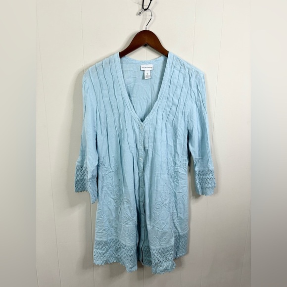 Soft Surroundings crochet gauzy button down tunic dress blouse size M pintuck - Picture 2 of 6